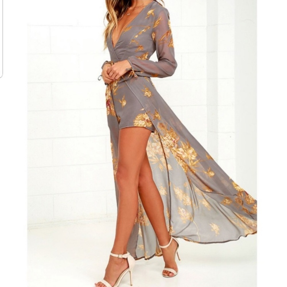 FINE AND DANDELION GREY FLORAL PRINT ROMPER